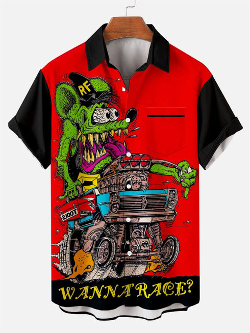 Men's Cartoon Funny Graphic Short Sleeve Hawaiian Shirt